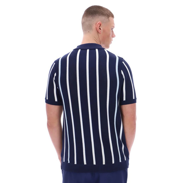 Fila Vintage Giorgio Men's Crochet Patchwork Knitted Polo in Navy - Model Back