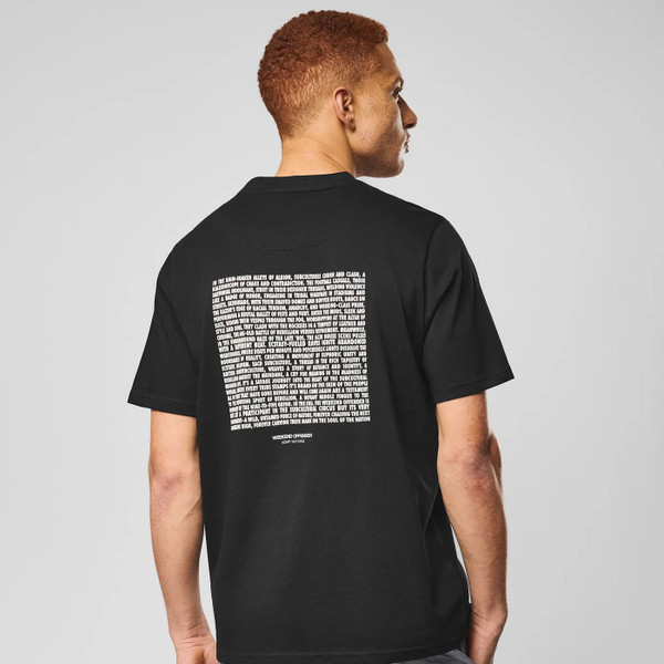 Man wearing Weekend Offender Albion Print Mod T-Shirt in Black