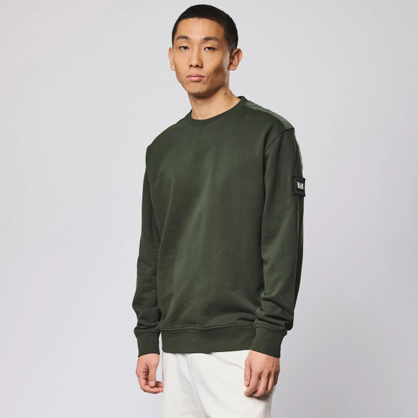Weekend Offender F Bomb Ripstop Overlay Sweatshirt in Black Forest Green - Model Front Facing