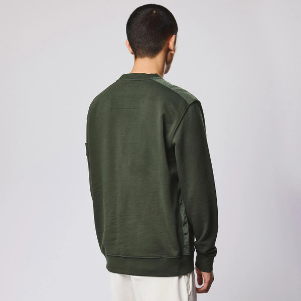 Weekend Offender F Bomb Ripstop Overlay Sweatshirt in Black Forest Green - Model Back