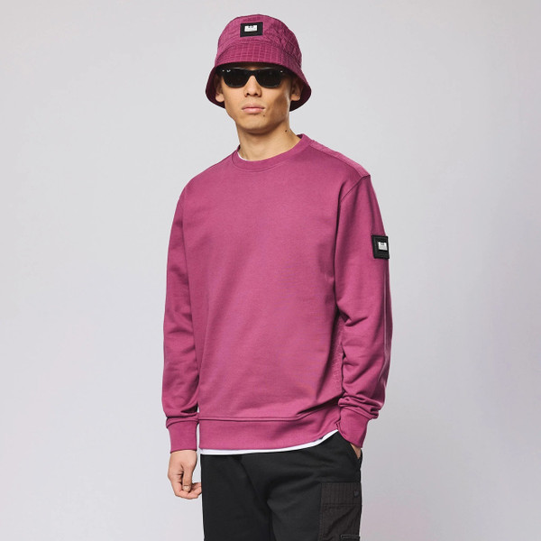 Weekend Offender F Bomb Ripstop Overlay Sweatshirt in Kirsch - Model Front Facing