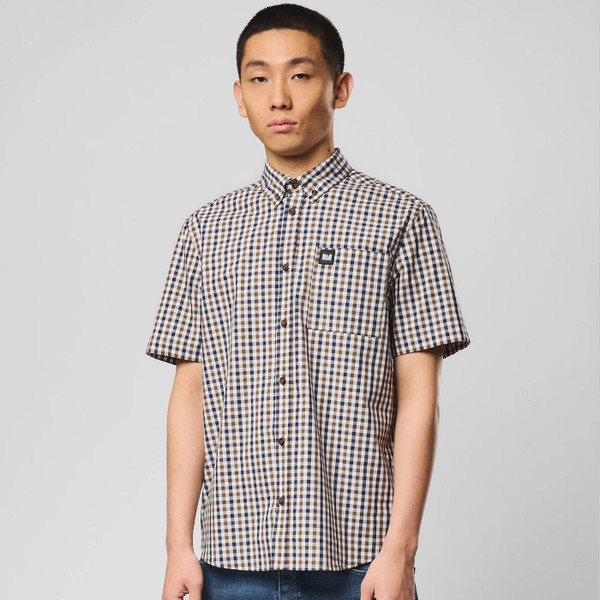 Man wearing Weekend Offender Joyce House Check Men's Short Sleeve Shirt
