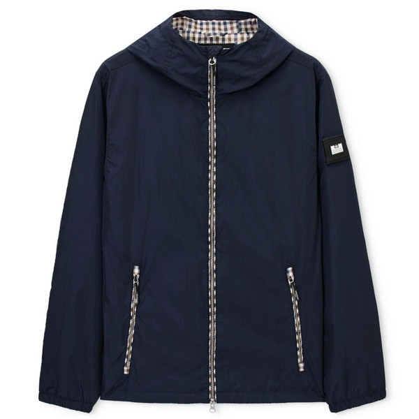 Weekend Offender Campania Check Trim Windbreaker Jacket in Navy - Main Image Front Flat