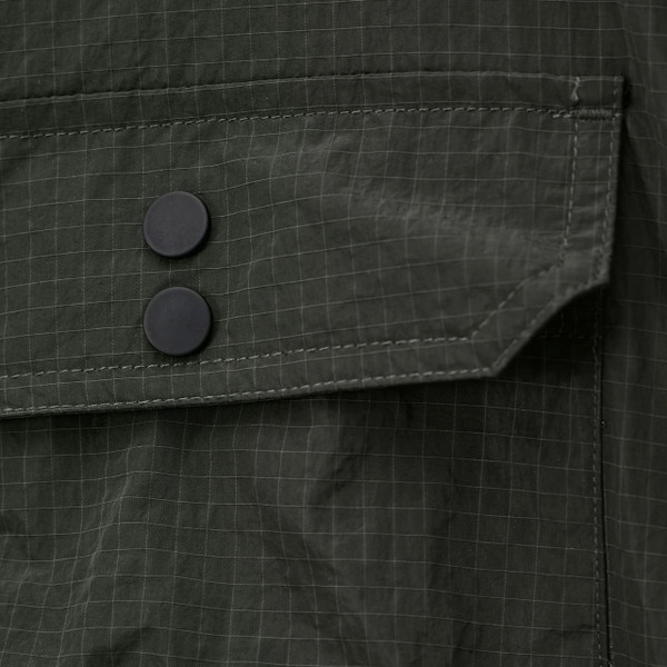 Weekend Offender Shields Ripstop Over-Shirt in Black Forest Green -  Close Up Pocket Fastening