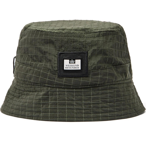 Weekend Offender Boukhari Ripstop Bucket Hat in Black Forest Green - Main Image with Brand Patch