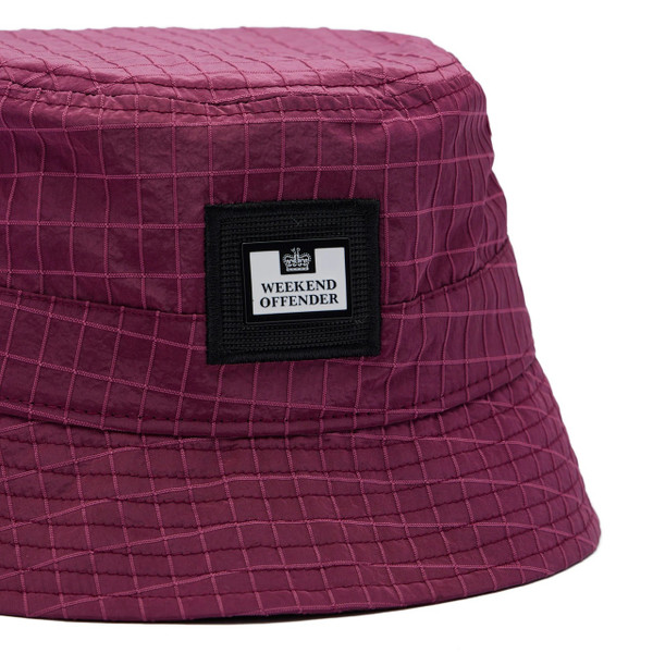 Weekend Offender Boukhari Ripstop Bucket Hat in Kirsch - Close Up Brand Badge