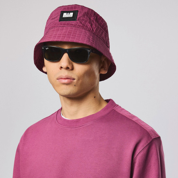 Weekend Offender Boukhari Ripstop Bucket Hat in Kirsch - Model Wearing Hat