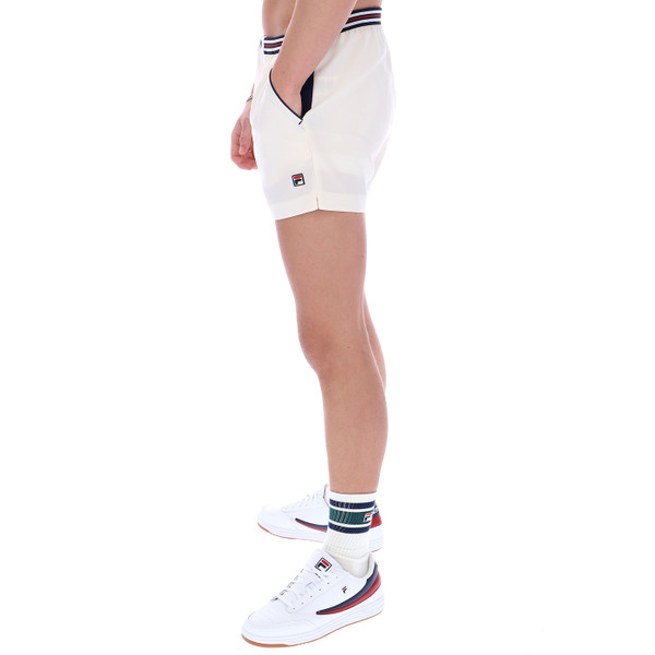 Side of Fila Vintage High Tide Retro 80s Tennis Shorts in Gardenia Off White