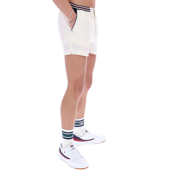 Side of Fila Vintage High Tide Retro 80s Tennis Shorts in Gardenia Off White