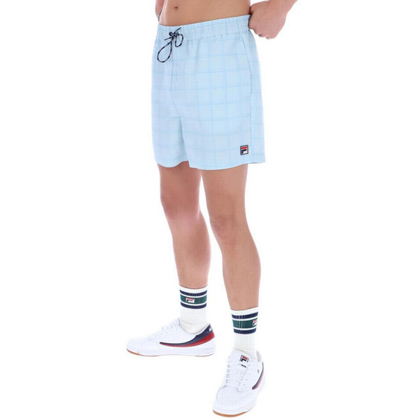 Fila Vintage Mariano Tonal Check Swim Shorts in Skyway - Model Facing Left