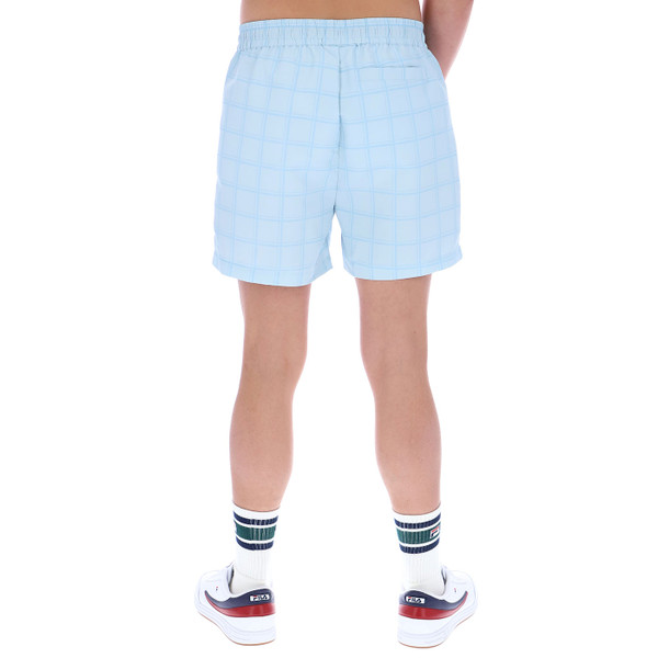 Back of Fila Vintage Mariano Tonal Check Swim Shorts in Skyway