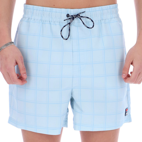Man wearing Fila Vintage Mariano Tonal Check Swim Shorts in Skyway