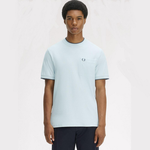 Fred Perry Men's Pocket Detail Pique Tee in Light Ice - Front Image Model 