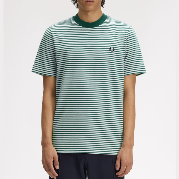 Fred Perry Fine Stripe Heavyweight T-shirt in Sport Green -  Model Front Facing