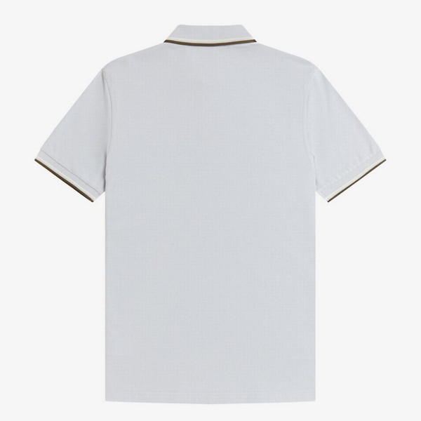 Fred Perry M3600 Mod Twin Tipped Polo Shirt in Dusky Blue/Ecru/Green - Back Image Flat