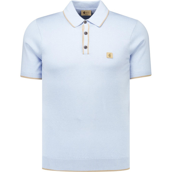 Gabicci Vintage Mens Lineker Mod Tipped Polo T-Shirt in Light Surf Blue