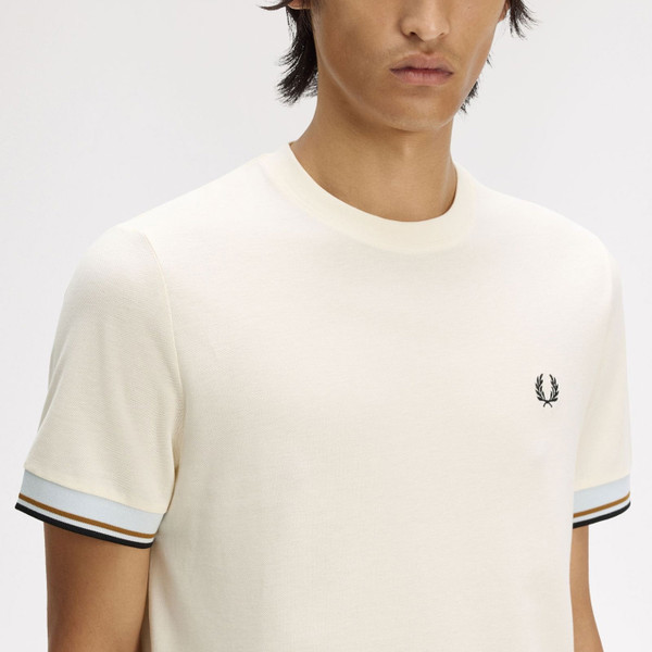 Cuff tipping on Fred Perry Men's Mod TWin Tipped Cuff Crew Neck T-shirt in Ecru