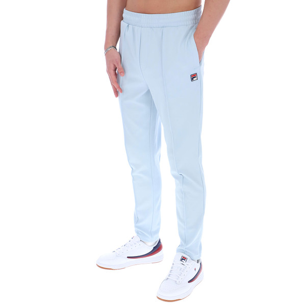 Side of Fila Vintage Mens Molveno Pin-Tuck Slim Leg Track Pants in Skyway Blue