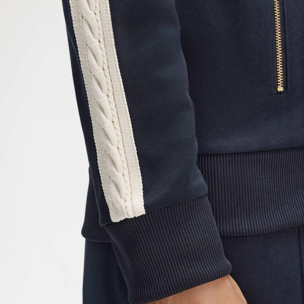 Fred Perry Men's Retro Cable Taped Sleeve Track Jacket in Navy - Sleeve Detail