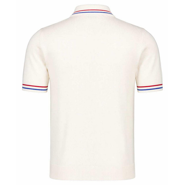 Madcap England Sanremo Men's 1960s Mod Stripe Panel Zip Through Knitted Cycling Top in Snow White - Back View