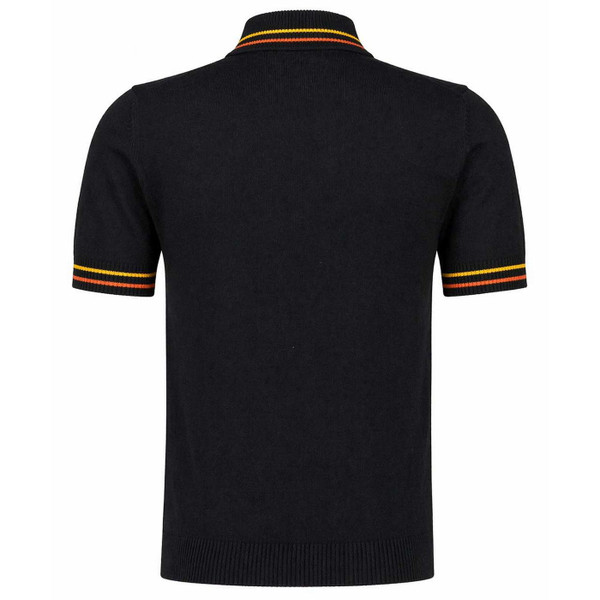 Madcap England Sanremo 60s Mod Knitted Zip Through Chest Stripe Cycling Top in Black - Back View