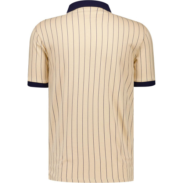 Fila Vintage Mens BB1 Classic Pinstripe Jersey Polo T-shirt in Beige and Navy