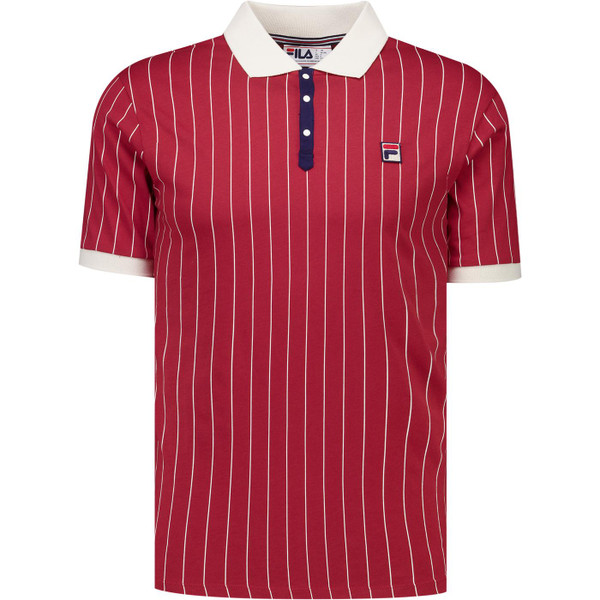 Fila Vintage Mens BB1 Classic Pinstripe Jersey Polo T-shirt in Garnet and Gardenia