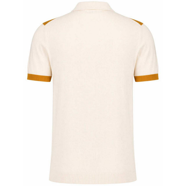 Madcap England Retro Rewind Men's 1970s Mod Chest Stripe Colour Block Knitted Polo Shirt in Birch - Back View