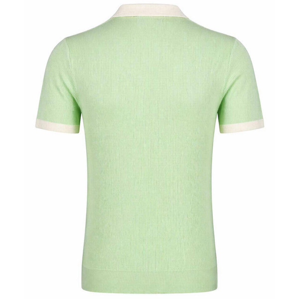 Madcap England Cabana Men's Retro 1950s Resort Style Ribbed Knitted Skipper Neck Polo Shirt in Pastel Green - Back View