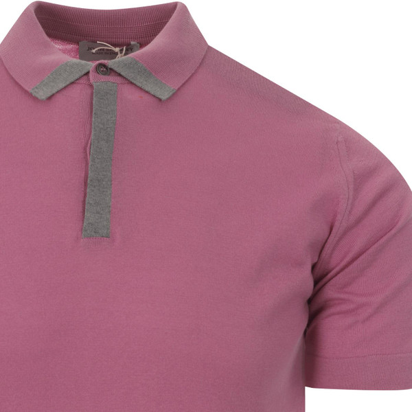 john smedley mens tarnbrook tipped polo tshirt moorland pink grey
