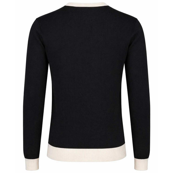 Madcap England Three Before Eight Men's Retro Northern Soul Stripe Varsity Jumper in Black - Back View