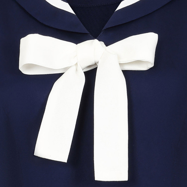 Bow on Banned Retro Ambra Retro Nautical Swing Dress in Navy