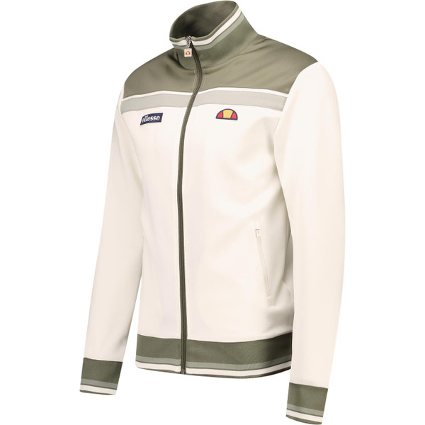 Ellesse Mens Vignola Retro Colour Block Zip Track Jacket in White and Khaki Green