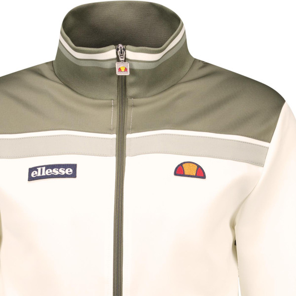 Ellesse Mens Vignola Retro Colour Block Zip Track Jacket in White and Khaki Green