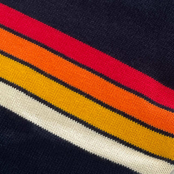 Madcap England Women's Retro Northern Soul Gradient Stripe Knitted Skipper Neck Dress in Navy Blazer - Stripe Detail
