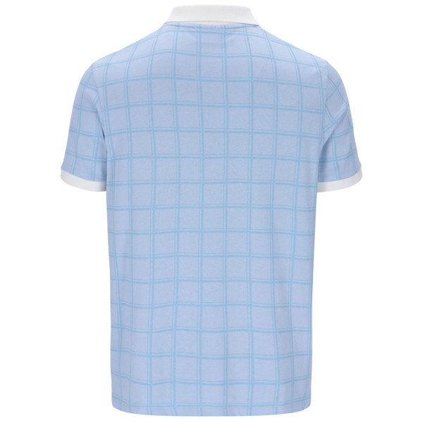 Back of Fila Vintage Ignazio Tennis Tonal Check Polo Shirt in Skyway Blue