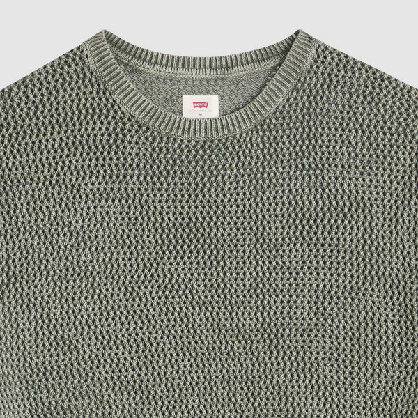Levi's Stinson Chainmaille Open Gauge Knit Textured Men's Retro T-shirt in Mulled Basil - Fabric Detail