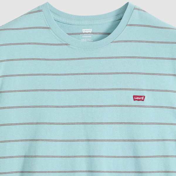 Levi's Men's Retro 80s Taper Stripe Crew Neck T-shirt in Sky Blue - Fabric Detail