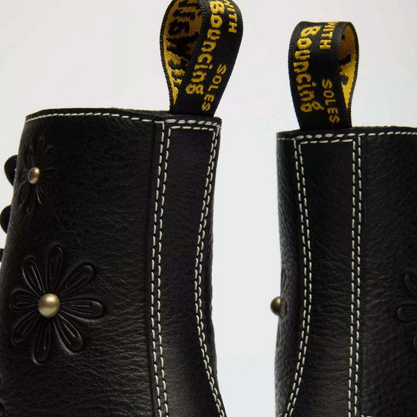 Dr Martens Women's 1460 Pascal Flower Retro Grizzly Leather Boots in Black - Heel Tab Detail