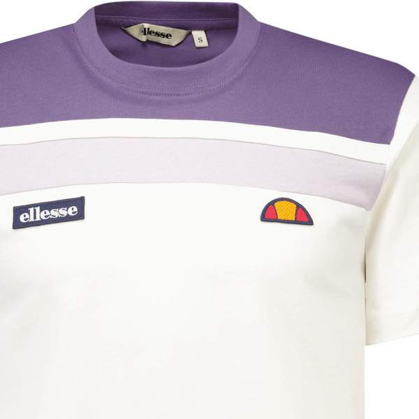 Ellesse Mens Vignola Colour Block Crew Neck T-shirt in Off White and Lilac