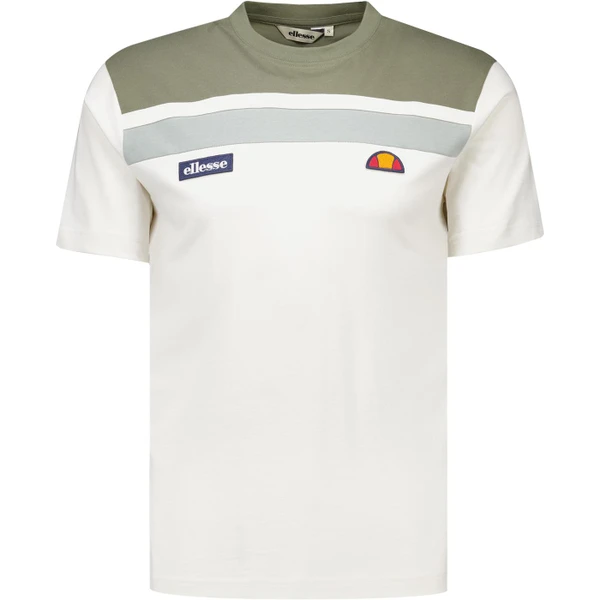 Ellesse Mens Vignola Colour Block Crew Neck T-shirt in Off White and Khaki Green