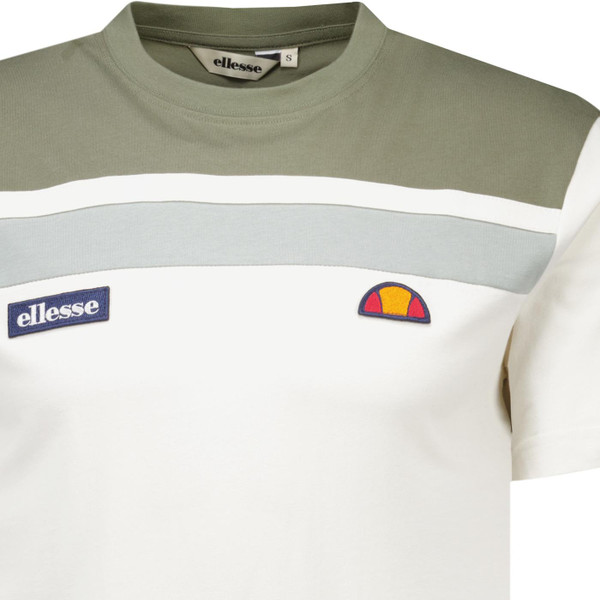 Ellesse Mens Vignola Colour Block Crew Neck T-shirt in Off White and Khaki Green