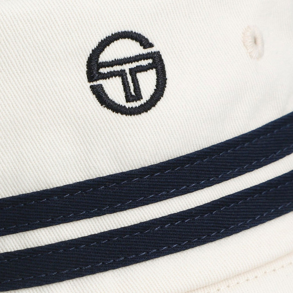 Logo on Sergio Tacchini Newton Retro 90s Bucket Hat in Gardenia Off White