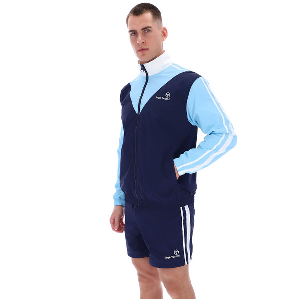Man wearing Sergio Tacchini Retro 80s Cortese Track Jacket in Maritime Blue