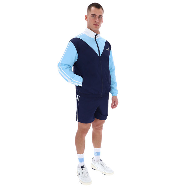 Man wearing Sergio Tacchini Retro 80s Cortese Track Jacket in Maritime Blue