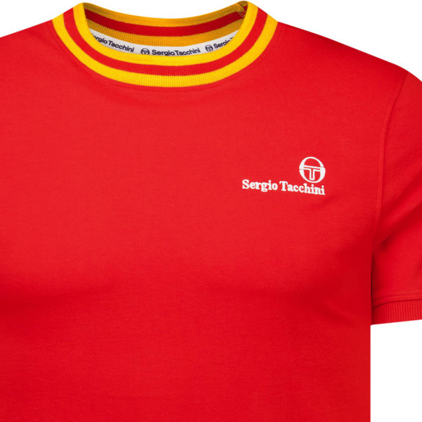 Sergio Tacchini Mens Rainer FC Archivio 80s Tipped T-shirt in Adrenaline Red