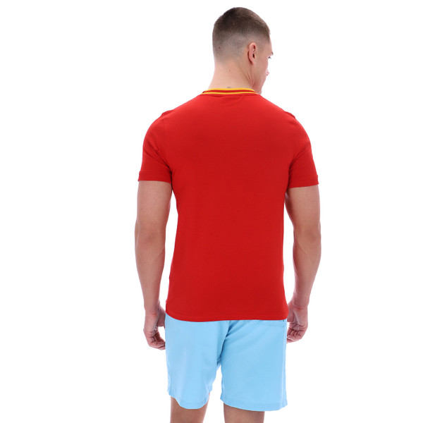 Back of Sergio Tacchini Mens Rainer FC Archivio 80s Tipped T-shirt in Adrenaline Red