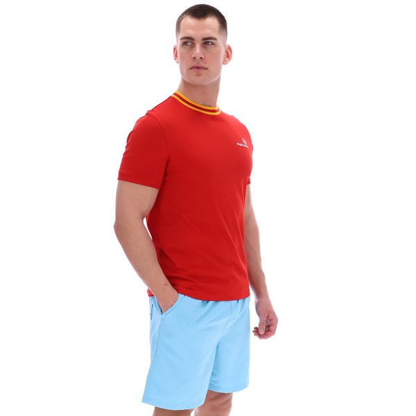 Side of Sergio Tacchini Mens Rainer FC Archivio 80s Tipped T-shirt in Adrenaline Red