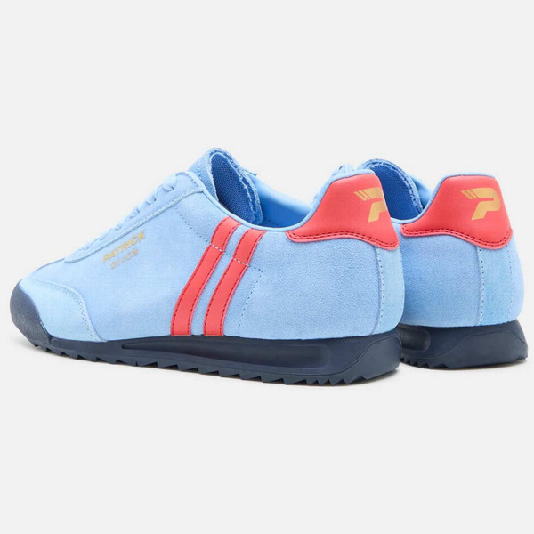 Back of the Patrick Dijon Runner Men's Retro Suede Trainers in Sky Blue and Red
