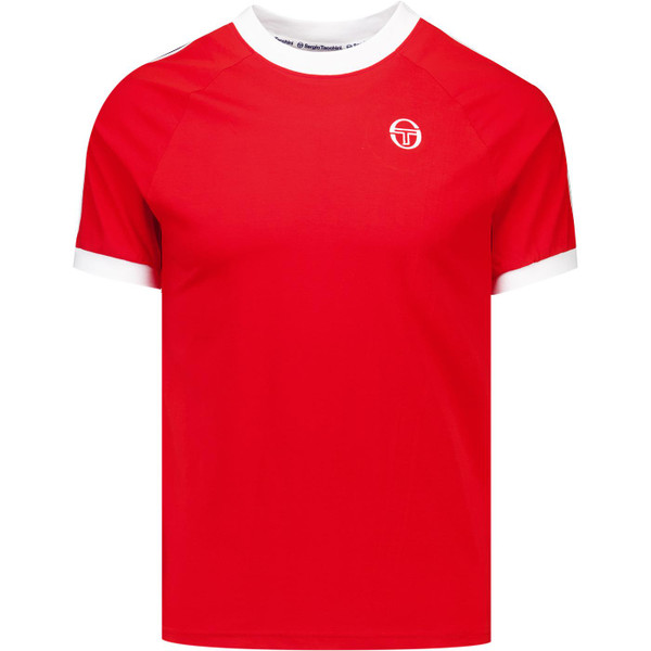 Sergio Tacchini Mens Pino Sleeve Stripe Ringer Neck T-Shirt in Adrenaline Red and White